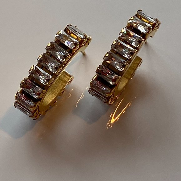 White Baguette Cubic Zirconia Stainless Steel Earrings - Picture 4 of 11